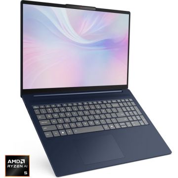 Lenovo Laptop Lenovo IdeaPad Slim 5 16AKP10, Display 16'' 2.8K 2880x1800, OLED, Procesor AMD Ryzen™ AI 5 340, Memorie RAM 16GB DDR5, Capacitate de stocare 1TB SSD, Placa video integrata AMD Radeon 840M, Free DOS, Albastru
