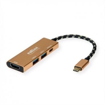 Roline Docking station GOLD USB- C 3.1 la HDMI 4K30Hz, 2 x USB-A, 1 x USB-C PD (Power Delivery), Roline 12.02.1119