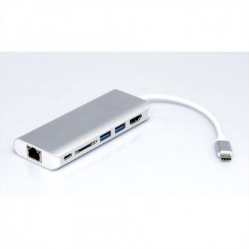 Roline Docking station USB-C la 4K HDMI, 2 x USB 3.0, 1x SD/MicroSD, 1x USB-C PD (Power Delivery), 1x Gigabit Ethernet, Roline 12.02.1037