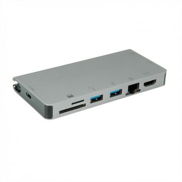 Roline Docking station USB-C la HDMI 4K60Hz/VGA/2 x USB 3.1 Gen 1/LAN/PD/Cititor de carduri, Roline 12.02.1022