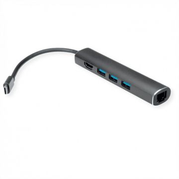 Value Docking station USB-C la HDMI, 3 x USB-A, 1 x Gigabit, Value 12.99.1043