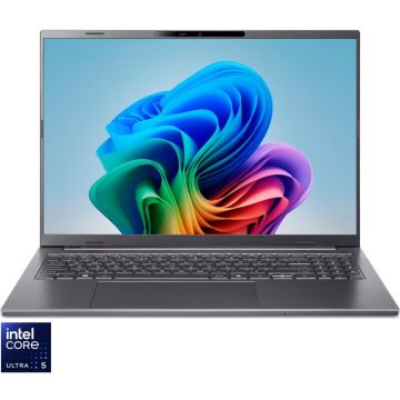 Acer Laptop Acer Aspire 16 AI A16-52M, Display 16'' WUXGA+ (2048 x 1280), OLED, Procesor Intel® Core™ Ultra 5 226V, Memorie RAM 16GB LPDDR5x, Capacitate de stocare 1TB SSD, Placa video integrata Intel Arc, No OS, Gri
