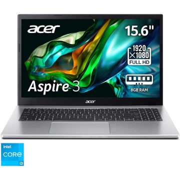 Acer Laptop Acer Aspire 3 A315-59-33FV, Procesor Intel® Core™ i3-1215U, Display 15.6 Full HD (1920x1080), IPS, Memorie RAM 8GB DDR4, Capacitate 512GB SSD, Placa video integrata Intel® UHD Graphics, NO OS, Pure Silver