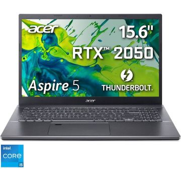 Acer Laptop Acer Aspire 5 A515-57G-56D6, Procesor Intel® Core™ i5-1235U, Display 15.6'' Full HD (1920x1080), IPS, Memorie RAM 16GB DDR4, Capacitate 512GB SSD, Placa video dedicata NVIDIA® Geforce® RTX 2050 4GB GDDR6, No OS, Steel Gray
