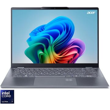 Acer Laptop Acer Swift 14 AI OLED SF14-51-78FT, Procesor Intel® Core™ Ultra 7-256V, Display 14 WUXGA (1920x1200) OLED, Memorie RAM 16GB LPDDR5x, Capacitate 1TB SSD, Placa video integrata Intel® Arc™ Graphics, Windows 11 Home, Steel Gray