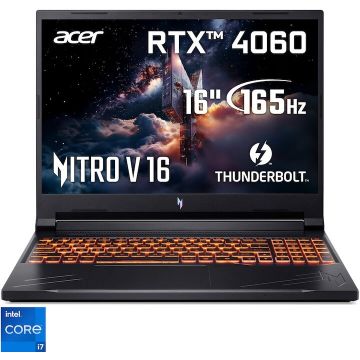 Acer Laptop Gaming Acer Nitro V16 ANV16-71-7180, Procesor Intel® Core™ i7-14650HX, Display 16'' WUXGA (1920x1200), IPS, 165Hz, Memorie RAM 16GB DDR5, Capacitate 1TB SSD, Placa video dedicata NVIDIA® GeForce RTX™ 4060 8GB GDDR6, No OS, Obsidian Black