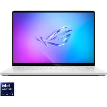 Asus Laptop Gaming ASUS ROG Zephyrus G16 GU605CW cu procesor Intel® Core™ Ultra 9 285H pana la 5.4GHz, 16, 2.5K WQXGA, OLED, 240Hz, G-Sync, 64GB LPDDR5X, 2TB SSD, NVIDIA® GeForce RTX™ 5080 16GB GDDR7, No OS, Platinum White