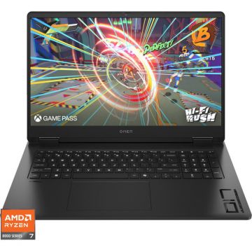 HP Laptop Gaming HP OMEN 17-db0004nq, Procesor AMD Ryzen™ 7 8845HS, Display 17.3 Full HD (1920x1080), IPS, 144Hz, Memorie RAM 16GB DDR5, Capacitate 512GB SSD, Placa video dedicata NVIDIA® GeForce RTX™ 4060 8GB GDDR6, Free DOS, Negru
