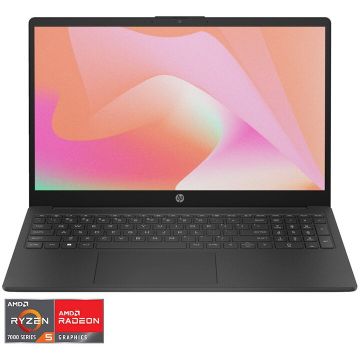 HP Laptop HP 15-fc0027nq, Procesor AMD Ryzen™ 5 7520U, Display 15.6 Full HD (1920 x 1080), Memorie RAM 8GB DDR5, Capacitate 256GB SSD, Placa video integrata AMD Radeon™ Graphic, Free DOS, Smoky Black