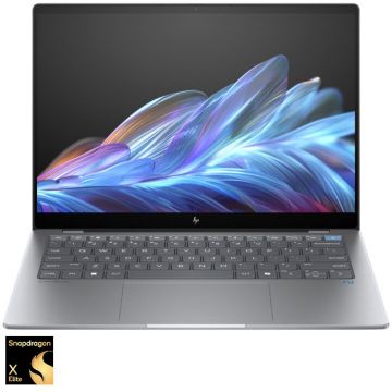HP Laptop HP OmniBook X 14-fe0001nn, Procesor Qualcomm® Snapdragon® X Elite X1E-78-100, Display 14'' 2.2K (2240 x 1400), IPS, Touch, Memorie RAM 16GB LPDDR5x, Capacitate 512GB SSD, Placa video integrata Qualcomm® Adreno™, Windows 11 Home, Silver
