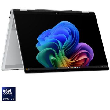 HP Laptop HP OmniBook X FlipNGAI 16-as0024nn, Procesor Intel® Core™ Ultra 5, Display 16'' 2K (1920x1200), IPS, Touch, Memorie RAM 16GB LPDDR5x, Capacitate 1TB SSD, Placa video integrata Intel® Arc™ , Windows 11 Home, Glacier Silver