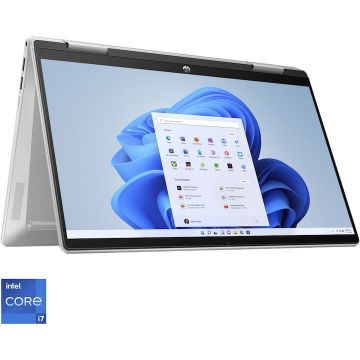 HP Laptop HP Pavilion x360 2-in-1 14-ek1001nn, Procesor Intel® Core™ i7-1355U, Display 14'' Full HD (1920x1080), IPS, Touch, Memorie RAM 16GB DDR4, Capacitate 1TB SSD, Placa video integrata Intel® Iris® Xe Graphics, Windows 11 Home, Natural Silver