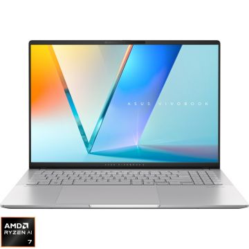 Laptop ASUS 16'' Vivobook S 16 OLED M5606KA, 3K 120Hz, Procesor AMD Ryzen™ Al 7 350 (16M Cache, up to 5.0 GHz), 24GB LPDDR5X, 1TB SSD, AMD Radeon 860M, No OS, Cool Silver Laptop ASUS 16'' Vivobook S 16 OLED M5606KA, 3K 120Hz, Procesor AMD Ryzen™ Al 7 350 (16M Cache, up to 5.0 GHz), 24GB LPDDR5X, 1TB SSD, AMD Radeon 860M, No OS, Cool Silver