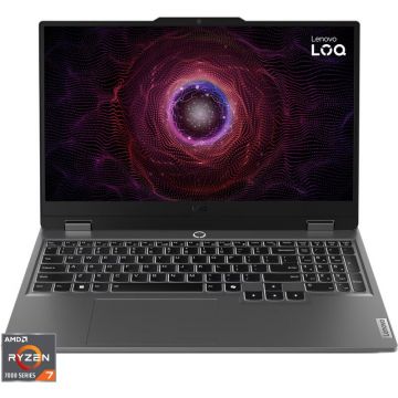 Lenovo Laptop Gaming LOQ 15ARP9, Procesor AMD Ryzen™ 7 7435HS, Display 15.6 Full HD (1920x1080), IPS, Memorie RAM 16GB DDR5, Capacitate de stocare 512GB SSD, Placa video dedicata NVIDIA® GeForce RTX™ 4070 8GB GDDR6, No OS, Luna Grey