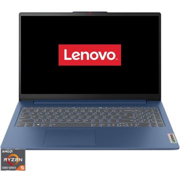 Lenovo Laptop Lenovo IdeaPad Slim 3 15ABR8, AMD Ryzen 5 5625, 15.6 inch FHD, 16GB RAM, 512GB SSD, No OS, Albastru