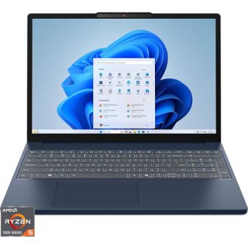 Lenovo Laptop Lenovo IdeaPad Slim 3 15ARP10, Procesor AMD Ryzen™ 5 7535HS, Display 15.3 WUXGA (1920x1200), IPS, Memorie RAM 16GB DDR5, Capacitate 512GB SSD, Placa video integrata AMD Radeon™ 660M Graphics, Windows® 11 Home, Cosmic Blue