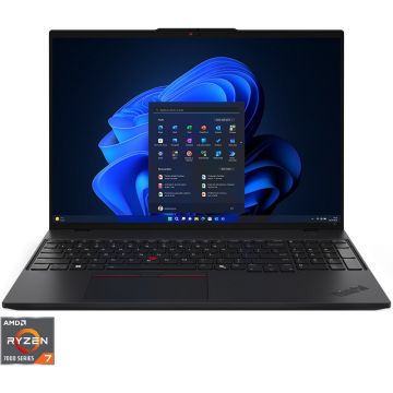 Lenovo Laptop Lenovo ThinkPad L16 Gen 1, Procesor AMD Ryzen™ 7 PRO 7735U, Display 16 WUXGA (1920x1200), IPS, Memorie RAM 16GB DDR5, Capacitate 512GB SSD, Placa video integrata AMD Radeon™ 680M Graphics, Windows® 11 Pro, Negru