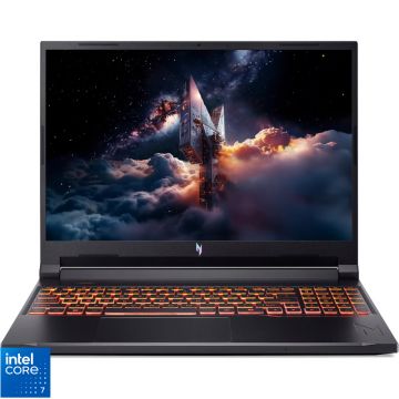 Laptop Acer Gaming 16'' Nitro V 16 ANV16-72, WUXGA IPS 180Hz, Procesor Intel® Core™ 7 240H (24M Cache, up to 5.20 GHz), 16GB DDR5, 1TB SSD, GeForce RTX 5060 8GB, No OS, Obsidian Black