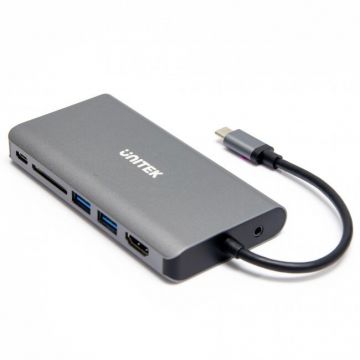 Hub 8-in-1  1x SD Card Reader  1x HDMI Socket  1x miniJack 3.5mm Socket  1x RJ-45 Socket  1x USB-C Socket    1x VGA Socket  2x USB 3.0 Socket Type A  PD 100W  Gri