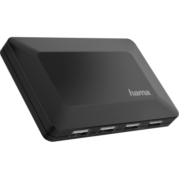 Hub Extern 200122 4 Porturi USB 2.0 480Mbps cu Cablu si Sursa de Alimentare Negru