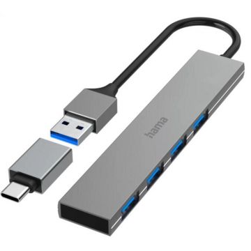 Hub Extern 200141 4 Porturi USB 3.2 Gen1 5Gbps Ultra-Slim Adaptor USB-C Gri