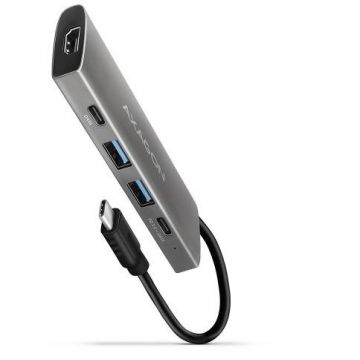 Hub Extern HMC-5G2 2x USB-A + 2x USB-C + HDMI USB-C 3.2 Gen 2 10Gbps PD 60W Cablu USB-C 13CM Gri/Negru