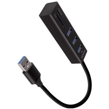 Hub HMA-CR3A 3xUSB-A + SD/microSD USB3.2 Gen 1 Metalic Cablu USB-A 20CM Negru