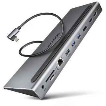 Hub HMC-4KX3 5 Gbps 3xUSB-A 2xHDMI 1xDP Ethernet Audio SD PD 100W Compatibil TB3/4 Carcasa Metal Argintiu