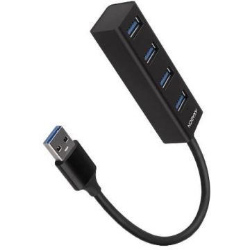 Hub HUE-M1A  MINI 4xUSB3.2 Gen 1 Metalic Cablu USB-A 20CM Negru