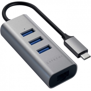 Hub USB-C 3x USB 3.0 Ethernet Gri