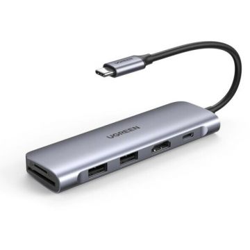 Hub USB CM195 Conectare PC USB Type-C USB 3.0 x2 HDMI x1 Card Reader x1 USB-C x1 100W Aluminiu Gri