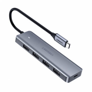 Hub USB Extern USB 3.0 x 4 Conectare Prin USB Type-C Aluminiu Lungime 15cm Gri