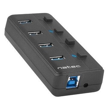 Hub USB USB 3.0 Intrerupator 4x  USB 2.0 Negru