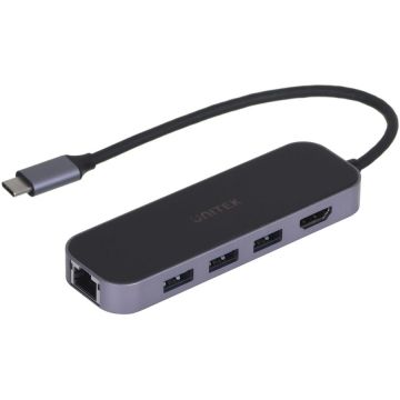 Hub USB USB-C 3.1 RJ-45 3XUSB-A HDMI 4K PD100W Negru