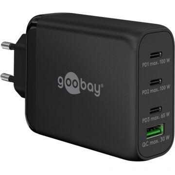 Hub USB USB-C PD multiport quick charger 100 watts (black, 1x USB-A QC, 3x USB-C PD, GaN technology)
