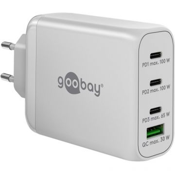 Hub USB USB-C PD multiport quick charger 100 watts (white, 1x USB-A QC, 3x USB-C PD, GaN technology)
