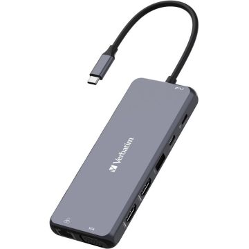 Hub USB USB-C Pro multiport hub CMH-14, 14 port, docking station (grey, 2x HDMI, VGA, RJ-45, 5x USB-A, audio, 2x USB-C, PD, SD, microSD)