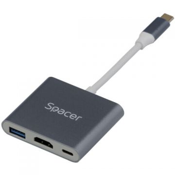 Docking Station Universal 3 in 1 Conectare Type-C USB 3.1 USB 3.0 x 1 Port Video HDMI Gri