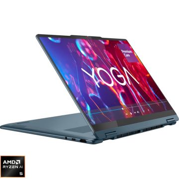 Laptop Lenovo 14'' Yoga 7 2-in-1 14AKP10, WUXGA OLED Touch, Procesor AMD Ryzen™ AI 5 340 (16M Cache, up to 4.8 GHz), 24GB LPDDR5X, 1TB SSD, AMD Radeon 840M, Win 11 Home, Tidal Teal, 3Yr Onsite Premium Care