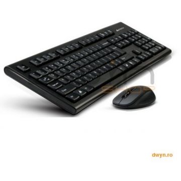 A4tech Kit tast si mouse A4tech 7100N, Wireless, Tast GR-85 US Layout, Mouse G7-630N V-Track, USB, Black