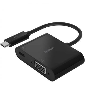 Adaptor Belkin 1x USB Tip C Male - 1x VGA Female, 1x USB Tip C Female PD 60W, negru