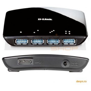 D-Link D-Link, Hub USB 3.0, 4 porturi, Super Speed, alimentator inclus, max 0.9A / port.
