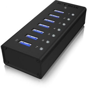 ICYBOX Icy Box 7 x Port USB 3.0 Hub with USB charge port, Black
