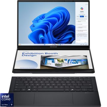 Laptop ASUS 14'' Zenbook Duo OLED UX8406CA, 3K 120Hz Touch, Procesor Intel® Core™ Ultra 9 285H (24M Cache, up to 5.40 GHz), 32GB LPDDR5X, 2TB SSD, Intel Arc 140T, Win 11 Pro, Inkwell Gray
