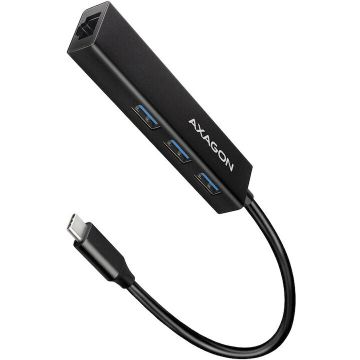 AXAGON AXAGON HMC-GL3A, 3x USB3.2 Gen 1, hub Subtire, cablu de 20 cm USB Type-C, 1 x RJ45 Gigabit
