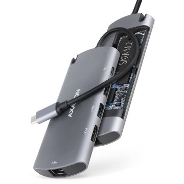 AXAGON Hub USB Axagon HMC-6M2 Superrspeed, 1xRJ-45, 1xHDMI, 2xUSB A, 1xUSB 3.2 Type C, 1xM2 SSD slot, Gri