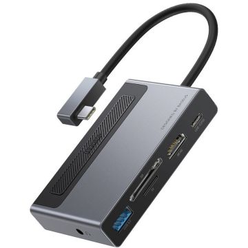 BASEUS Hub USB Type-C Baseus Magic, 100W, HDMI, SD / MicroSD, USB, Jack 3.5mm, Gri CAHUB-DA0G