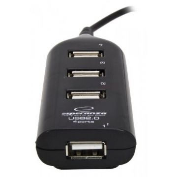 ESPERANZA Hub Esperanza 4 porturi, USB 2.0, Negru