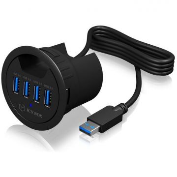 ICYBOX In-Desk USB Hub, USB-A Plug, 3.0, USB Ports 4, USB-A Socket, ICY BOX