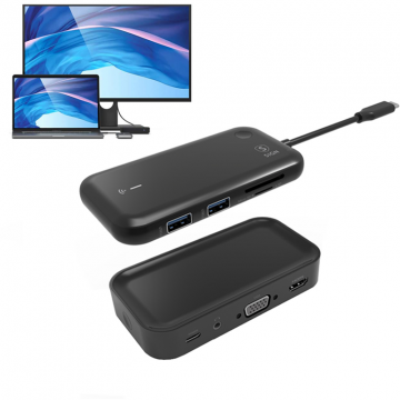 SiGN Hub USB Type-C SiGN, Cu Bluetooth Receiver (HDMI, VGA, Jack, USB-C), Negru SN-TVBT01